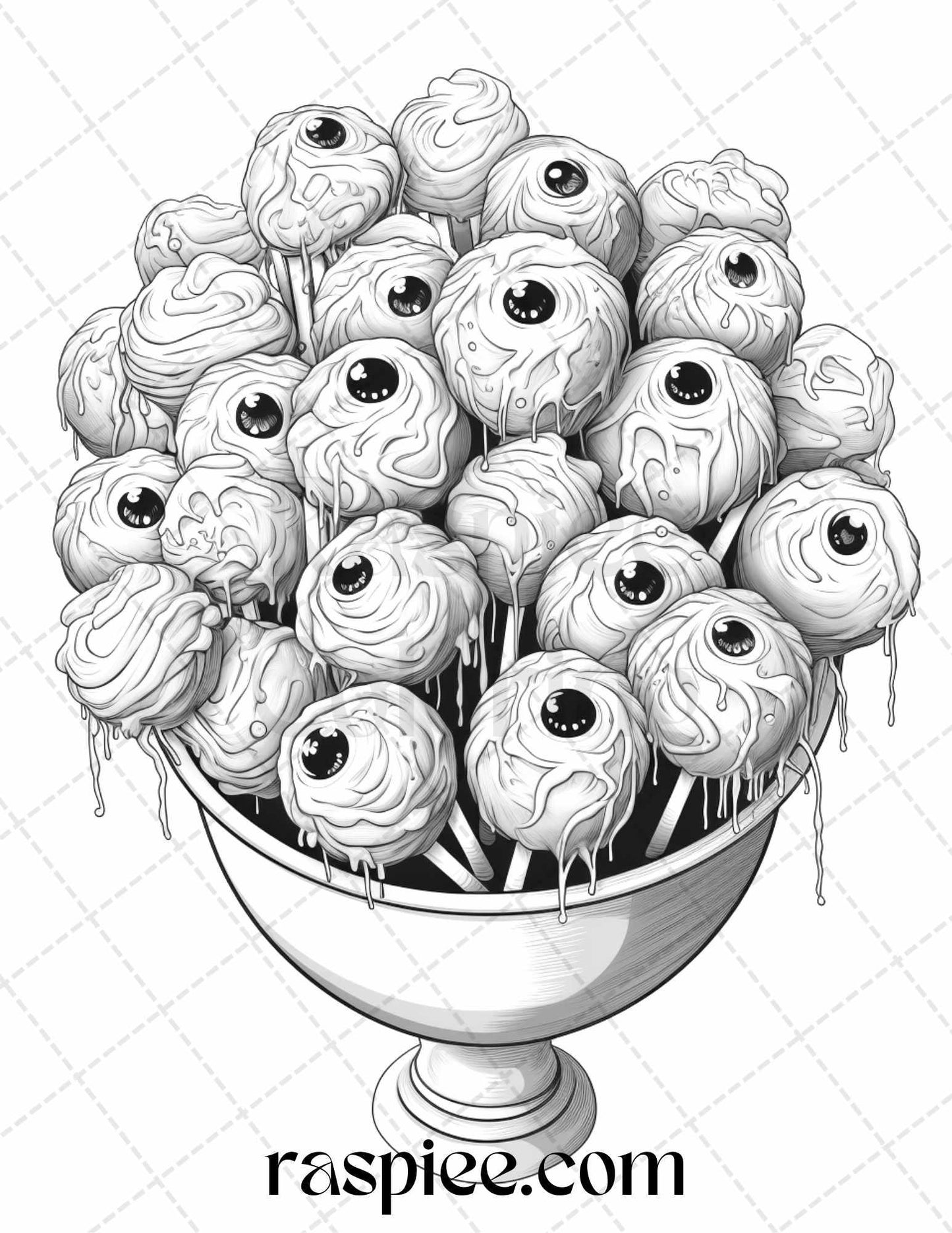 68 Halloween Spooky Desserts Grayscale Coloring Pages Printable for Adults, PDF File Instant Download