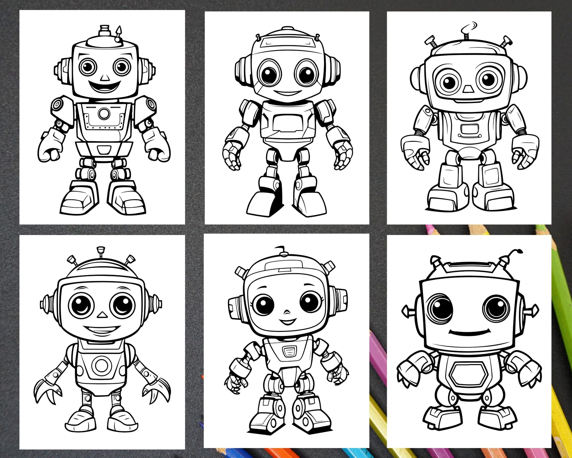 210 Robot Coloring Pages for Kids, Preschool Kindergarten Learning Activity Book Printable PDF Download