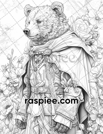 77 Wizard Animals Grayscale Adult Coloring Pages Printable PDF Instant Download