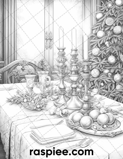 60 Merry Christmas Grayscale Coloring Pages Printable for Adult, Holiday Relaxation Art, PDF File Instant Download