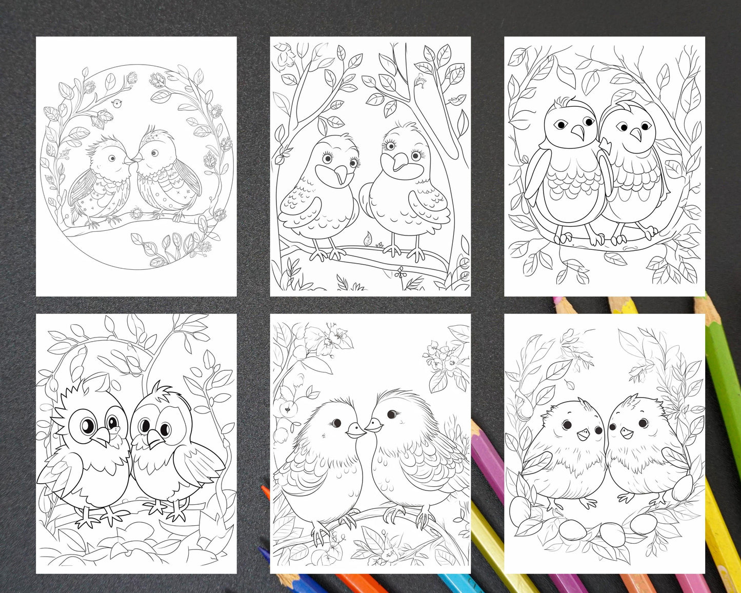 57 Printable Cute Bird Love Coloring Pages for Adults & Kids, Printable PDF File Instant Download