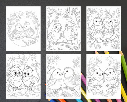 57 Printable Cute Bird Love Coloring Pages for Adults & Kids, Printable PDF File Instant Download