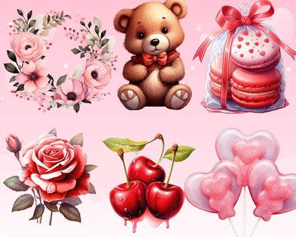 Valentine's Day Clip Art Mega Bundle, 50 PNG High-Res Files for Commercial Use