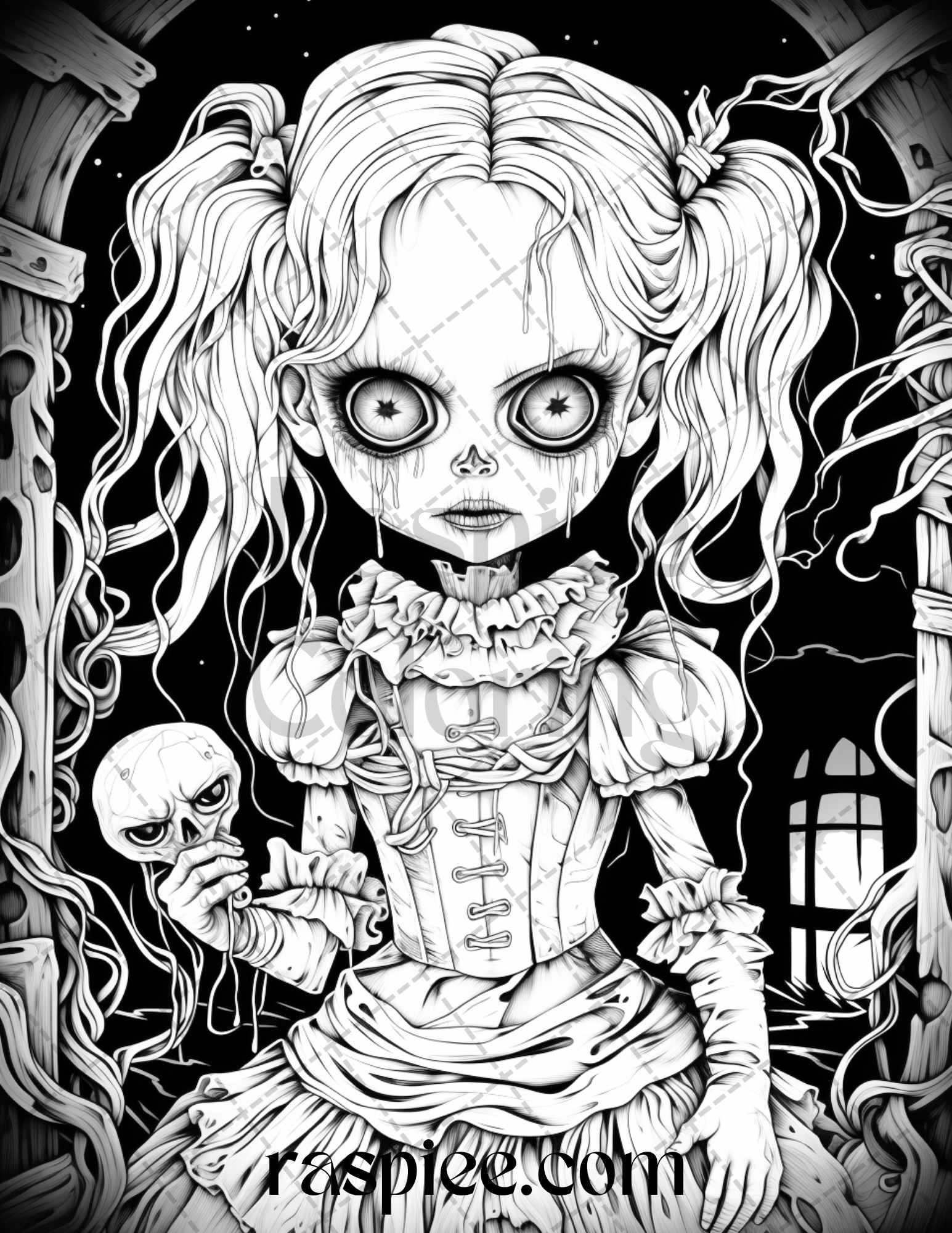 50 Scary Victorian Dolls Grayscale Coloring Pages Printable for Adults, PDF File Instant Download
