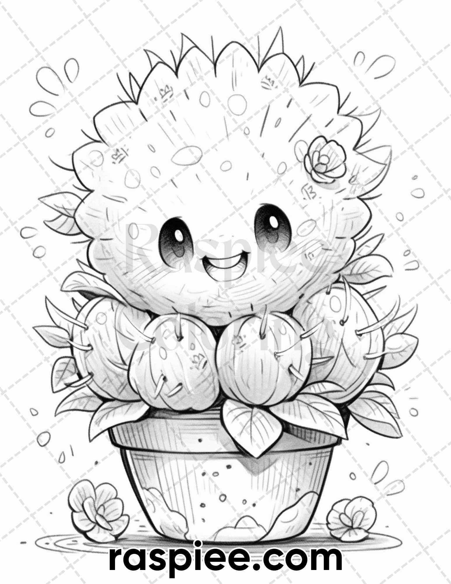 60 Cute Cactus Adventure Grayscale Coloring Pages for Adults, Printable PDF Instant Download