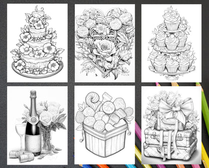 50 Sweet Valentine Grayscale Adult Coloring Pages, Printable PDF Instant Download