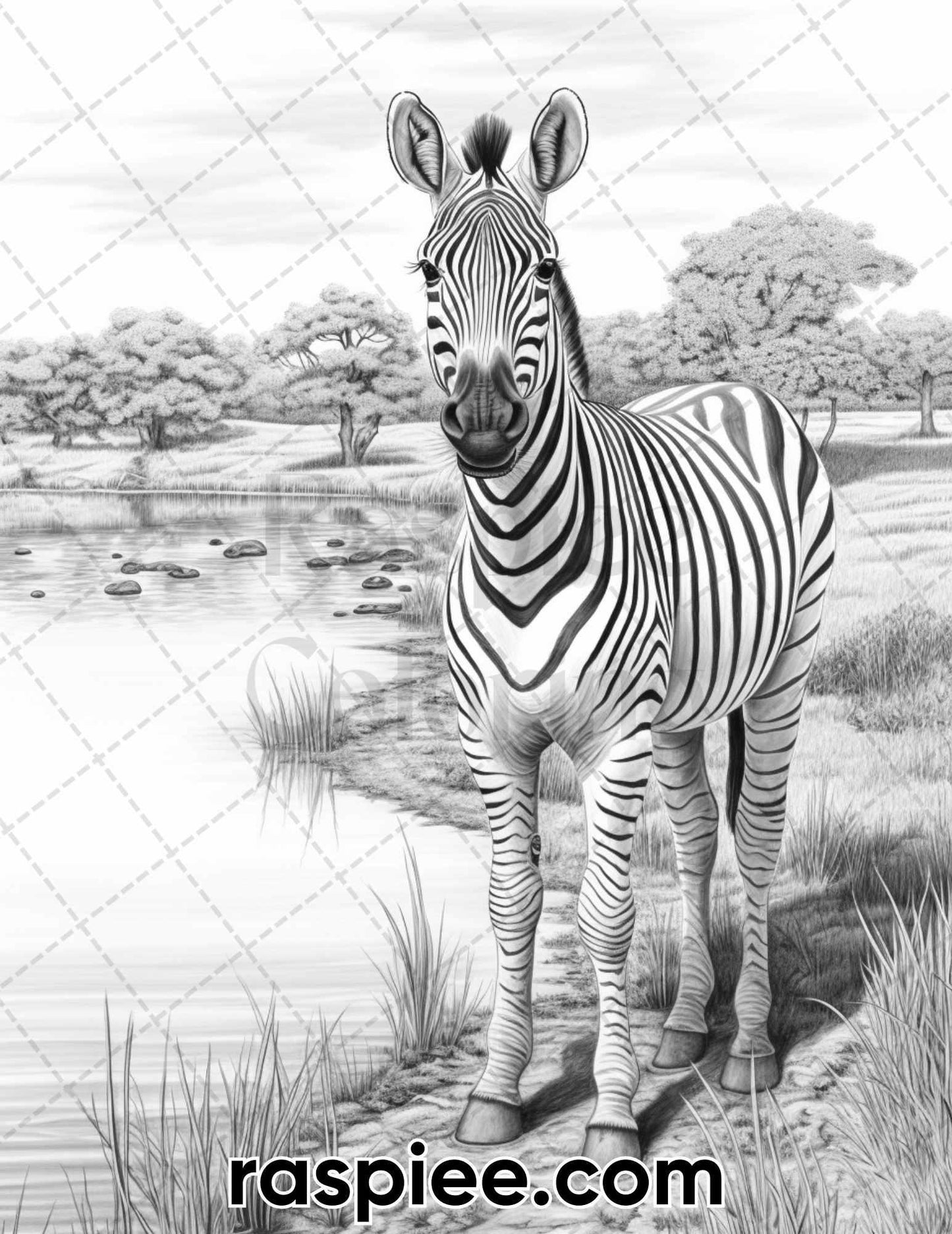 55 Wild Animals Grayscale Coloring Pages for Adults, Printable PDF Instant Download