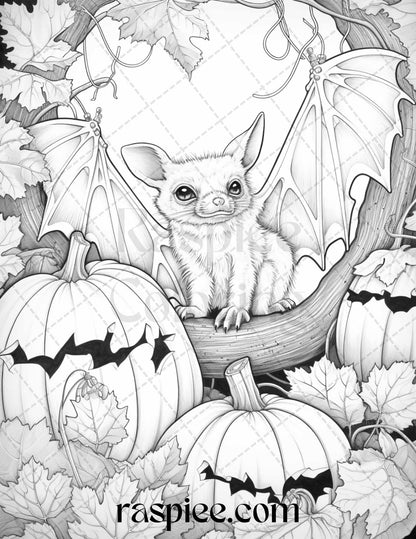 Autumn Animals Grayscale Coloring Pages for Adults and Kids, Printable PDF File Instant Download