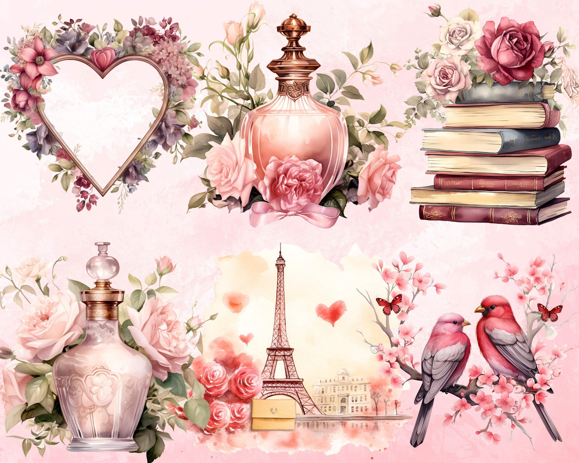 Happy Valentine's Day Clipart Bundle, 80 PNG High-Res Files for Commercial Use
