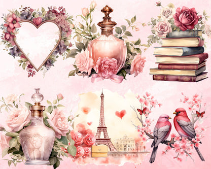 Happy Valentine's Day Clipart Bundle, 80 PNG High-Res Files for Commercial Use