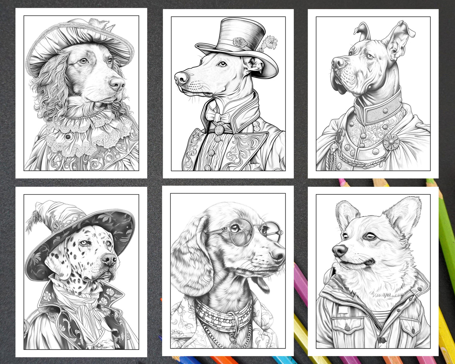 50 Dogs Dressed Up Adult Coloring Pages Printable PDF Instant Download