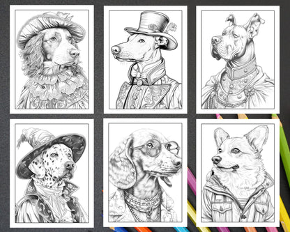 50 Dogs Dressed Up Adult Coloring Pages Printable PDF Instant Download