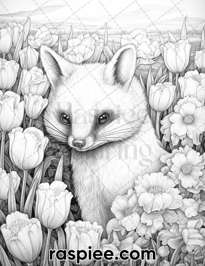 55 Enchanting Spring Animals Grayscale Adult Coloring Pages, Printable PDF Instant Download