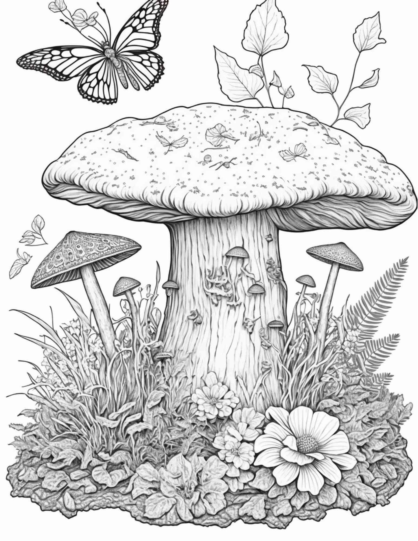 100 Mushroom Forest Coloring Pages Printable for Adults and Kids, Grayscale Coloring Book, Printable PDF File Instant Download