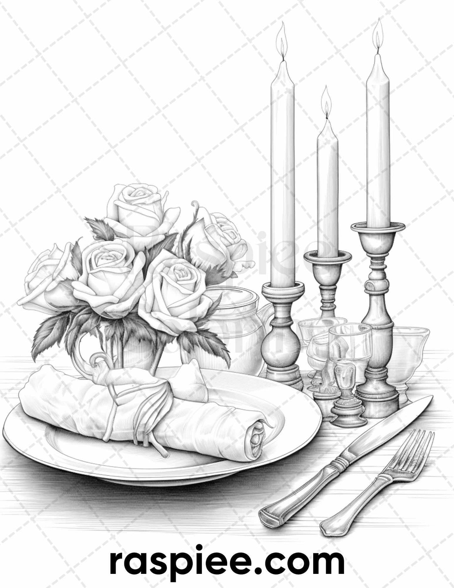 50 Sweet Valentine Grayscale Adult Coloring Pages, Printable PDF Instant Download