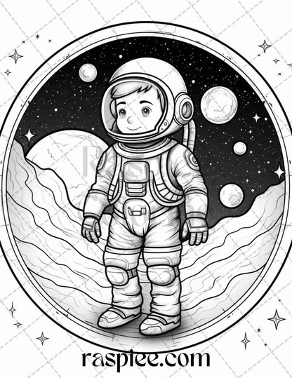 50 Cute Astronaut Adventures Coloring Pages Printable for Kids, PDF File Instant Download