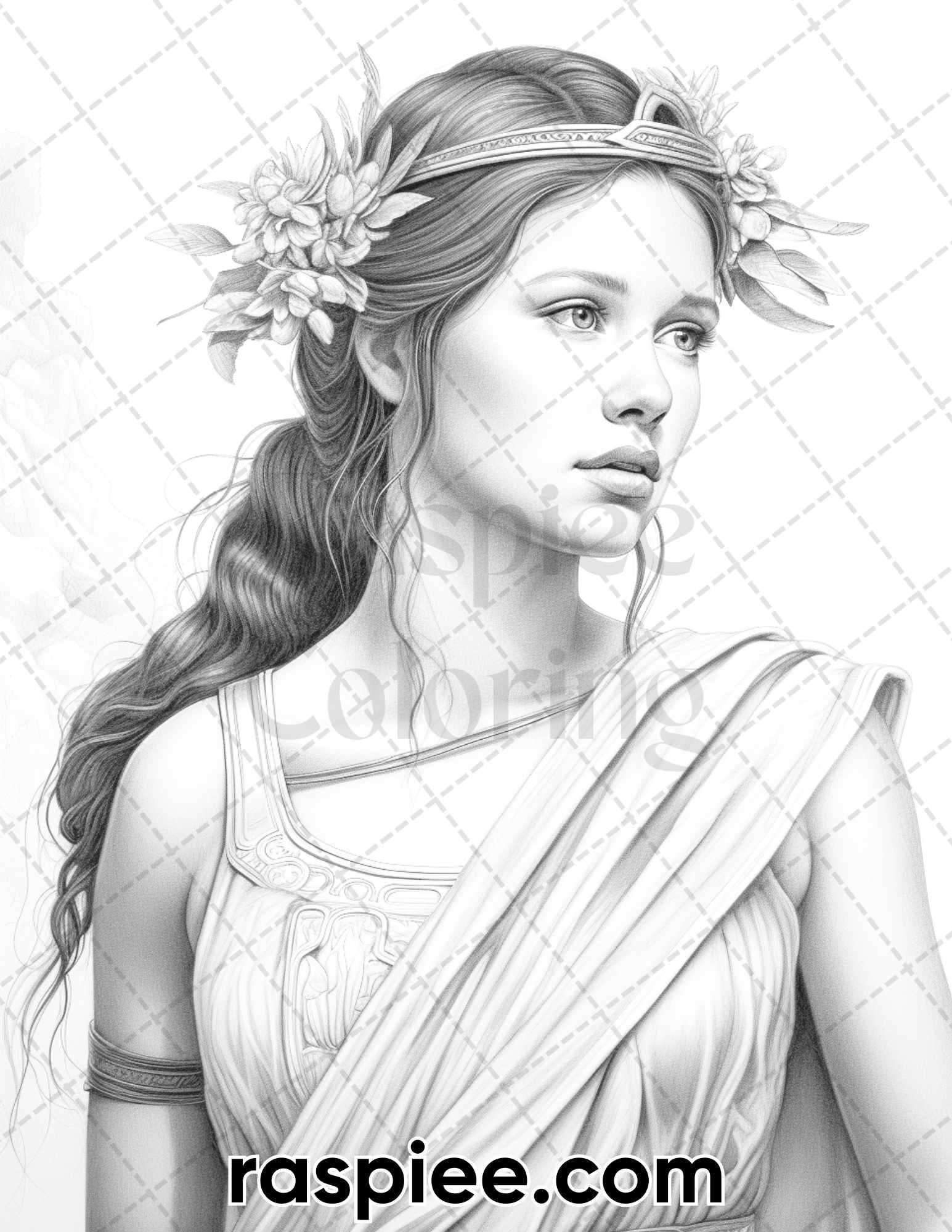 60 Ancient Greece Women Grayscale Coloring Pages for Adults, Printable PDF Instant Download