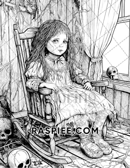 Haunted Dolls Halloween Horror Adult Coloring Pages Printable PDF Instant Download