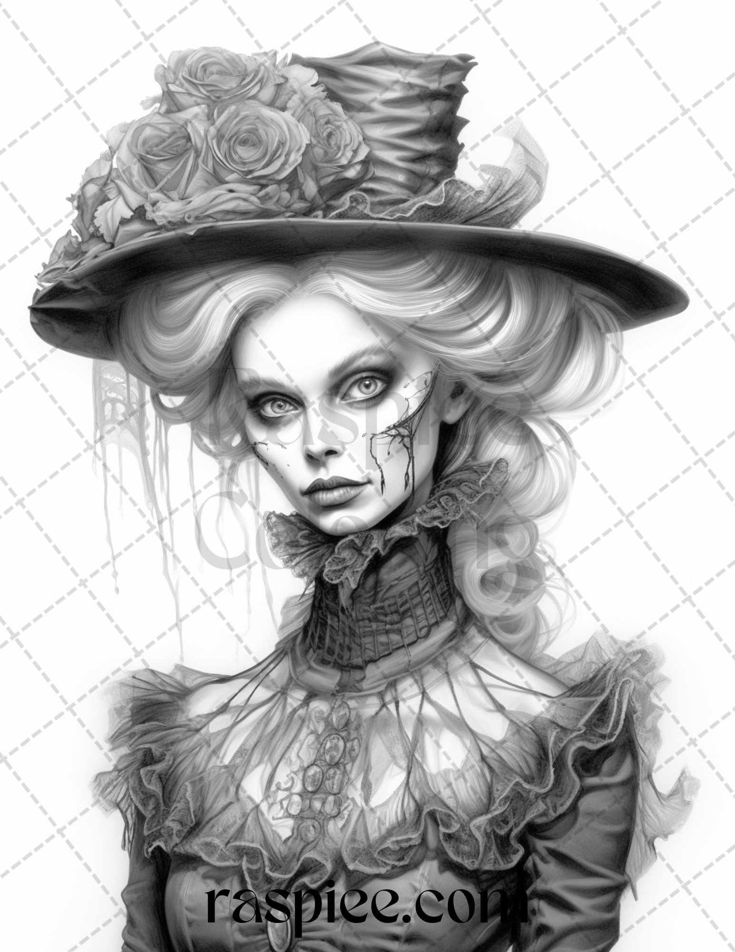 60 Halloween Victorian Era Grayscale Coloring Pages Printable for Adults, PDF File Instant Download