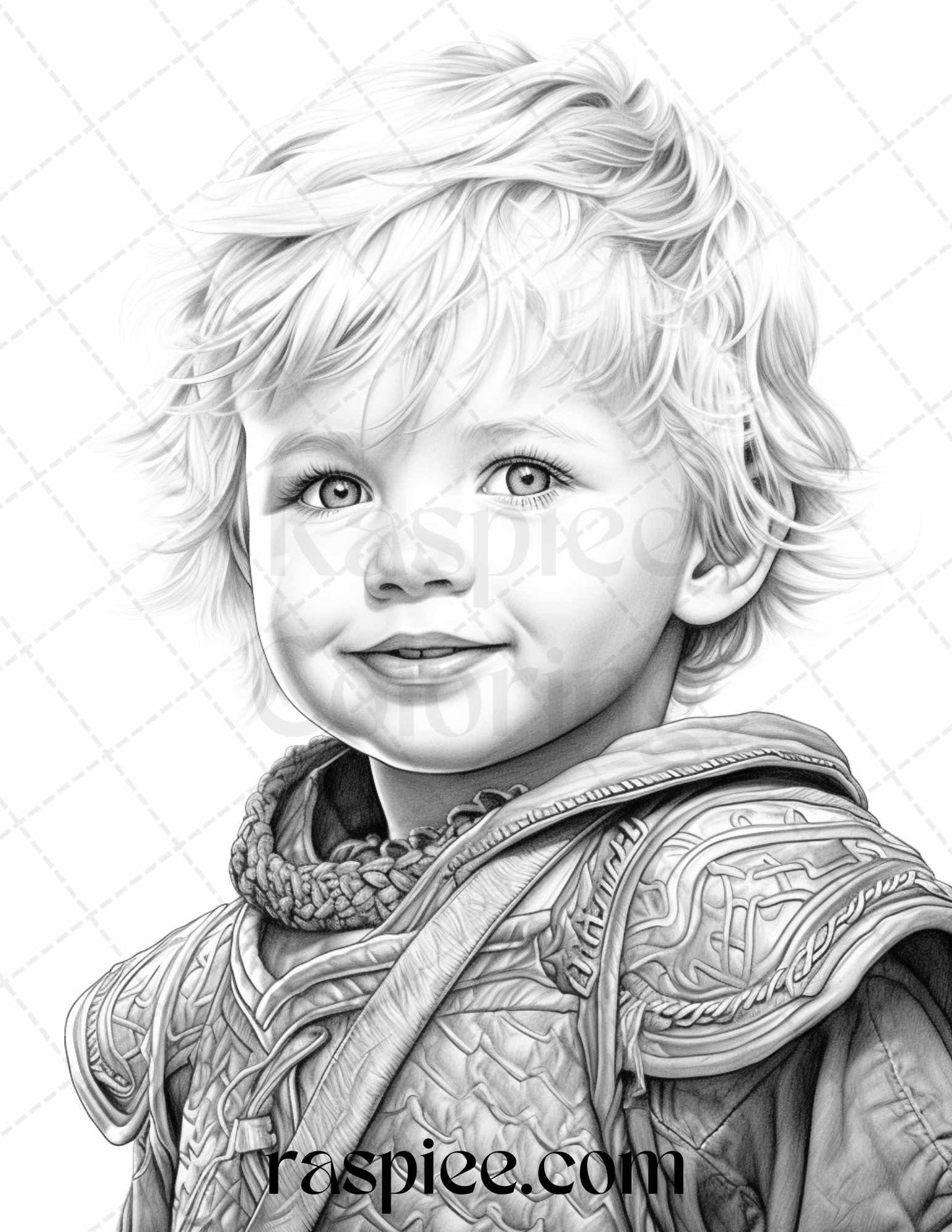58 Little Viking Girls Boys Portrait Grayscale Coloring Pages Printable, PDF File Instant Download