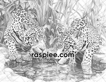 65 Rainforest Waterfall Grayscale Adult Coloring Pages, Printable PDF Instant Download