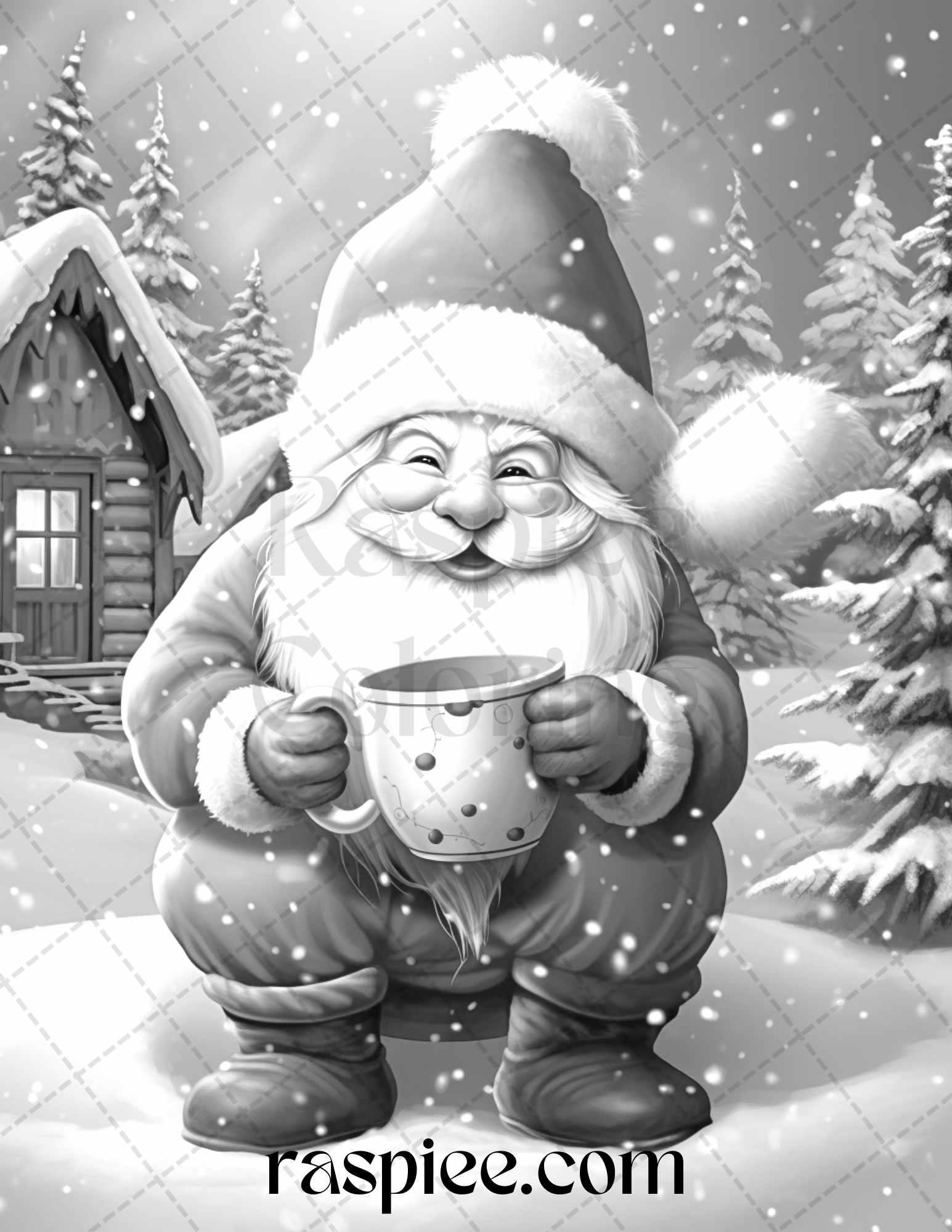 60 Christmas Gnomes Grayscale Coloring Pages Printable for Adults and Kids, PDF File Instant Download