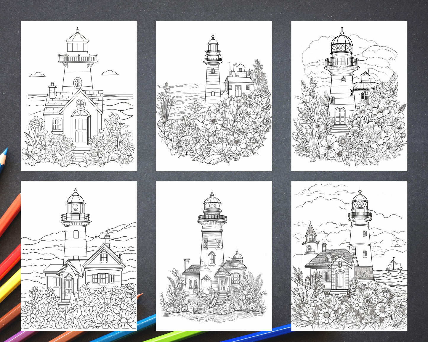 100 Printable Lighthouse Scene Coloring Pages for Adults, Printable PDF File Download
