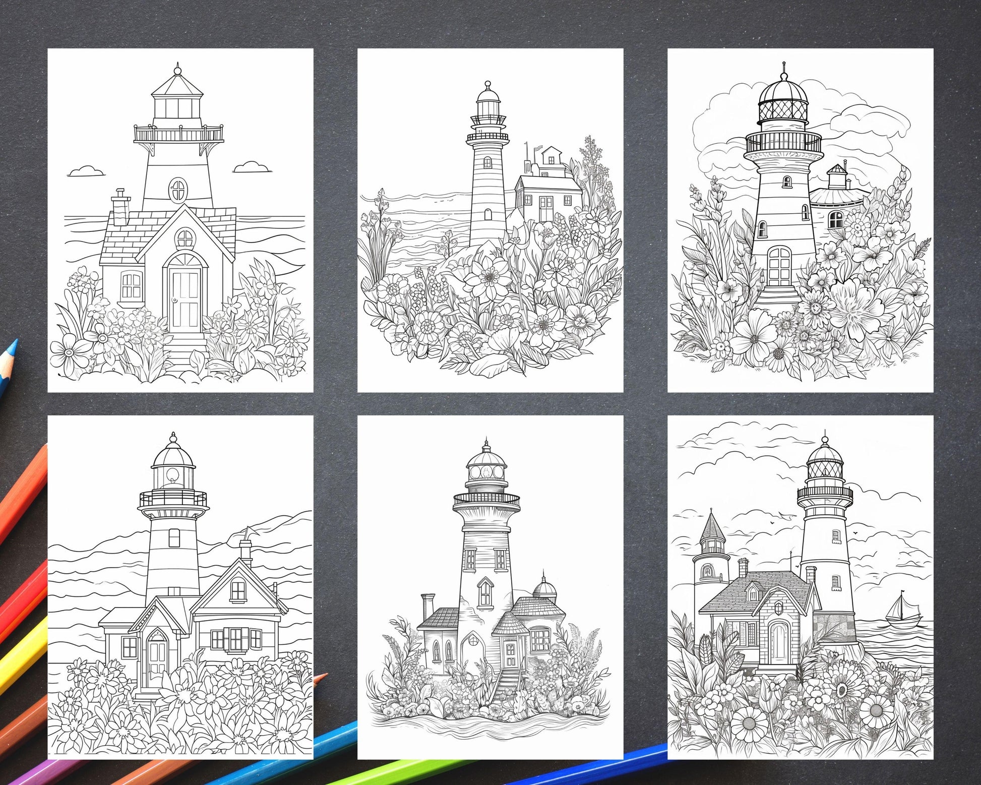 100 Printable Lighthouse Scene Coloring Pages for Adults, Printable PDF File Download