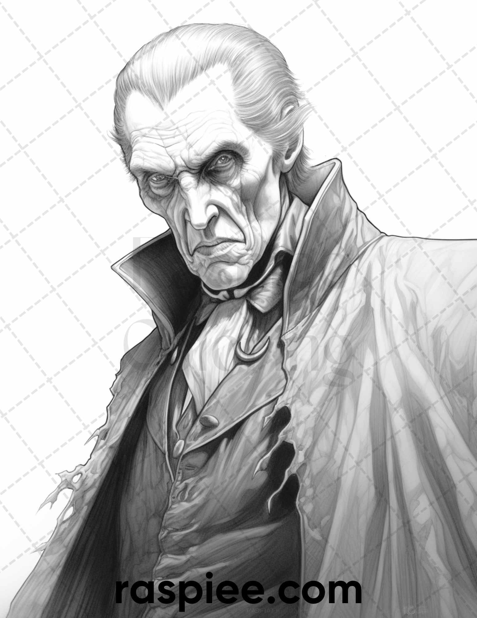 50 Count Dracula Grayscale Coloring Pages Printable for Adults, PDF File Instant Download