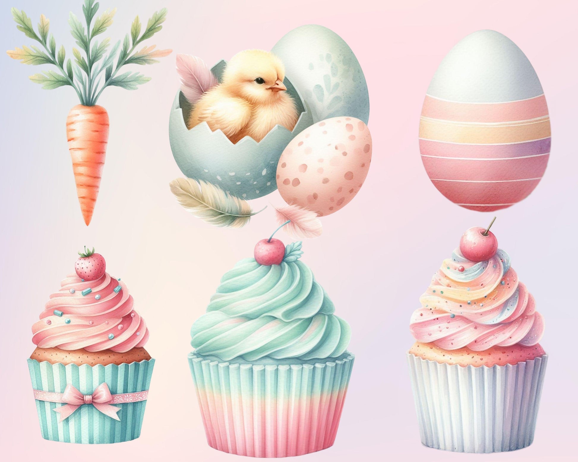 Charming Pastel Easter Clipart Bundle, 34 PNG High-Res Files for Commercial Use