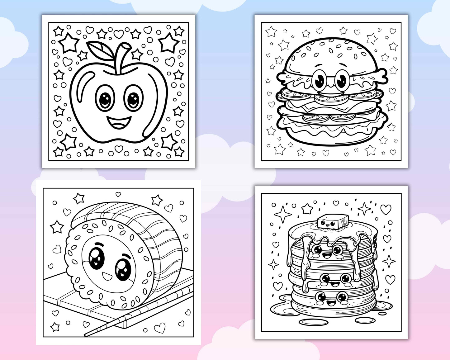 160 Bold and Easy Kawaii Food Coloring Pages