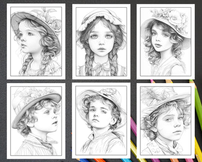 50 Victorian Portrait Adult Coloring Pages Printable PDF Instant Download