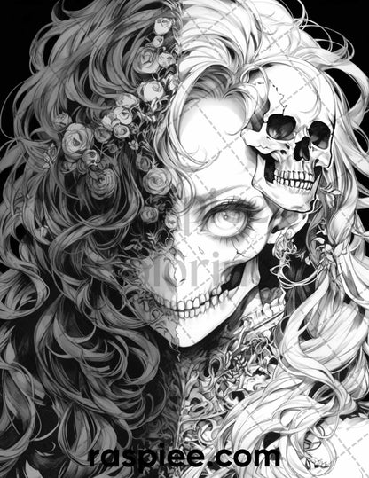 60 Horror Beauties Grayscale Coloring Pages Printable for Adults, PDF File Instant Download