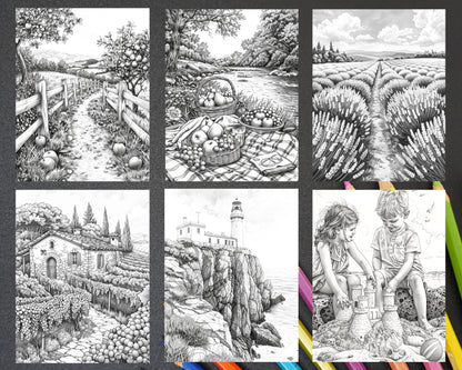 62 Relaxing Summer Grayscale Adult Coloring Pages Printable PDF Instant Download