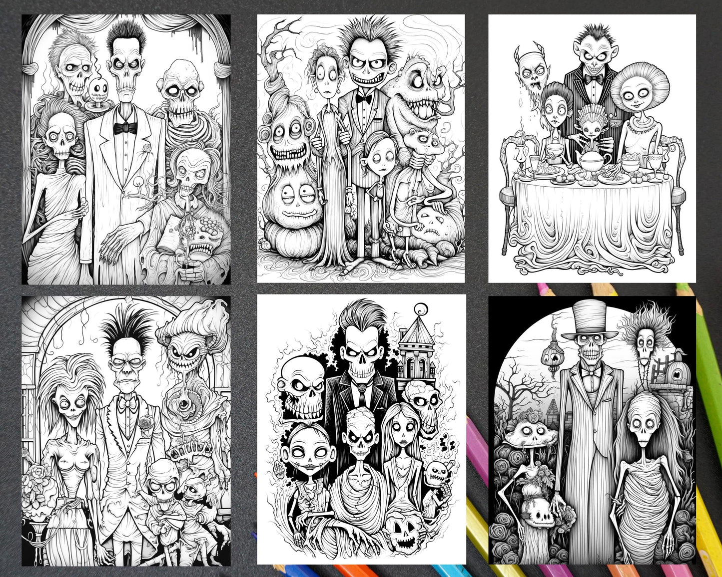 50 Monster Family Grayscale Coloring Pages Printable for Adults - Instant Download, Halloween Coloring Book, Fun and Spooky Designs