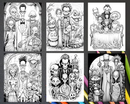 50 Monster Family Grayscale Coloring Pages Printable for Adults - Instant Download, Halloween Coloring Book, Fun and Spooky Designs