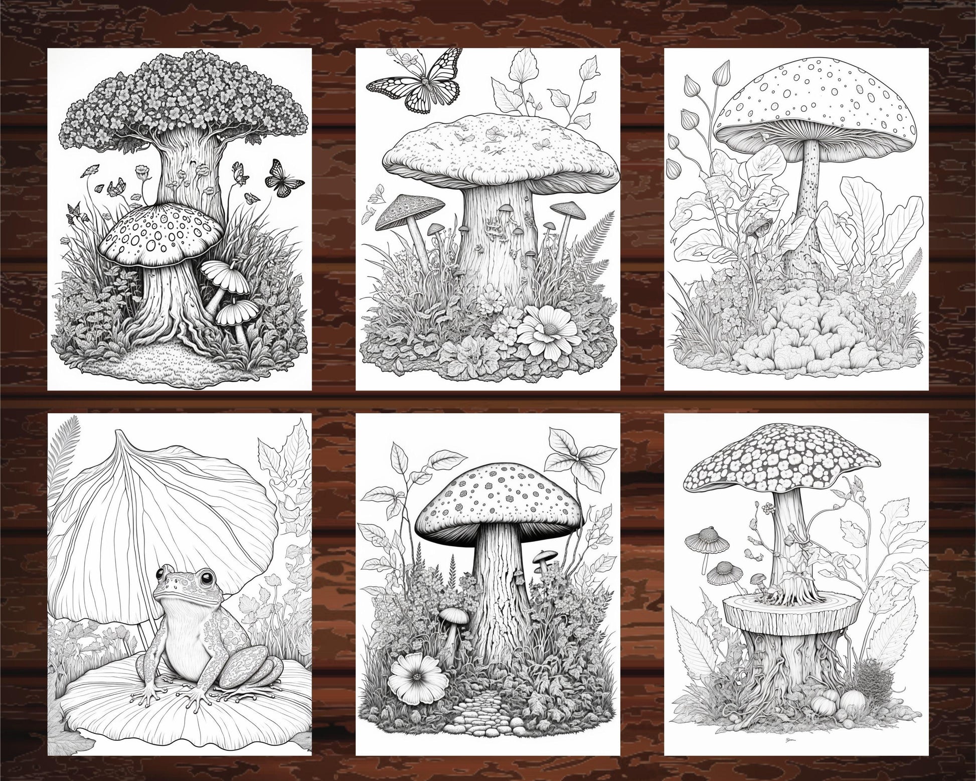 100 Mushroom Forest Coloring Pages Printable for Adults and Kids, Grayscale Coloring Book, Printable PDF File Instant Download