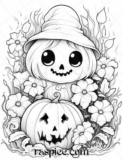 50 Halloween Cute Ghosts Grayscale Coloring Printable for Adults Kids, PDF File Instant Download