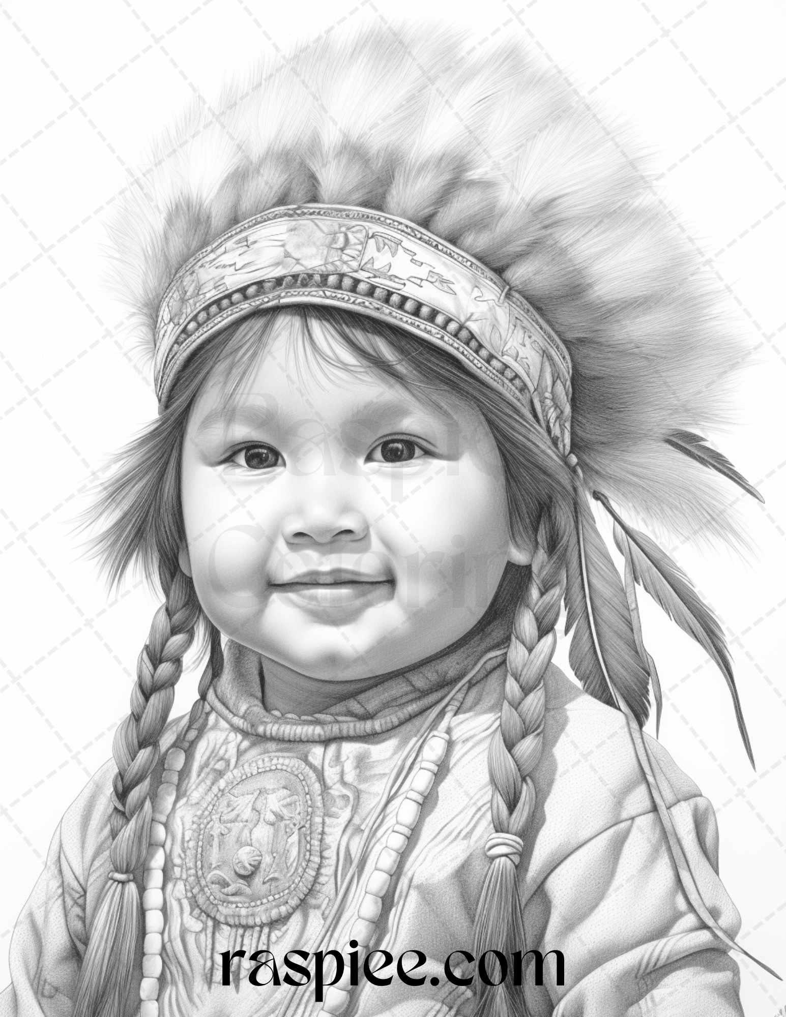 50 Native American Little Girls Boys Grayscale Coloring Pages Printable for Adults Kids, PDF File Instant Download