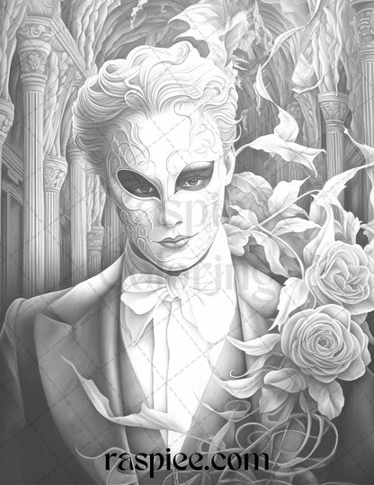 Phantom of the Opera Grayscale Coloring Pages Printable for Adults, PDF File Instant Download