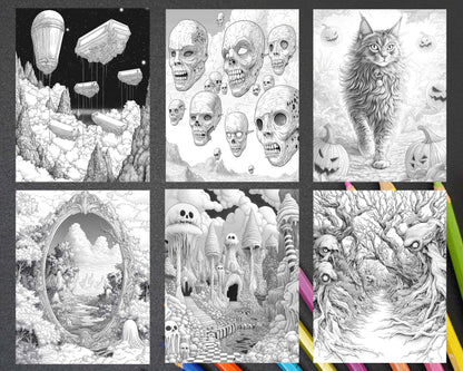 Halloween Surreal Adult Coloring Pages Printable PDF Instant Download