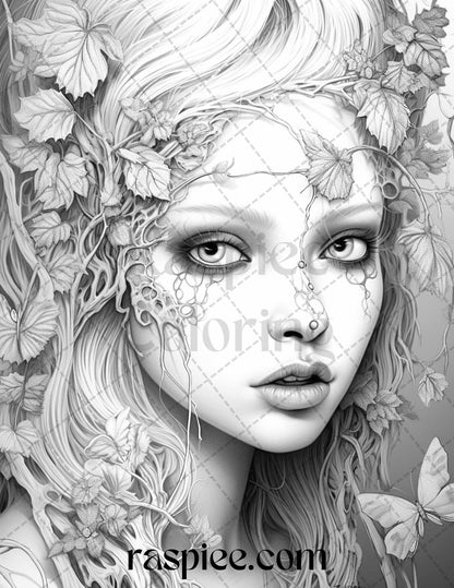 60 Halloween Zombie Fairy Grayscale Coloring Pages Printable for Adults, PDF File Instant Download