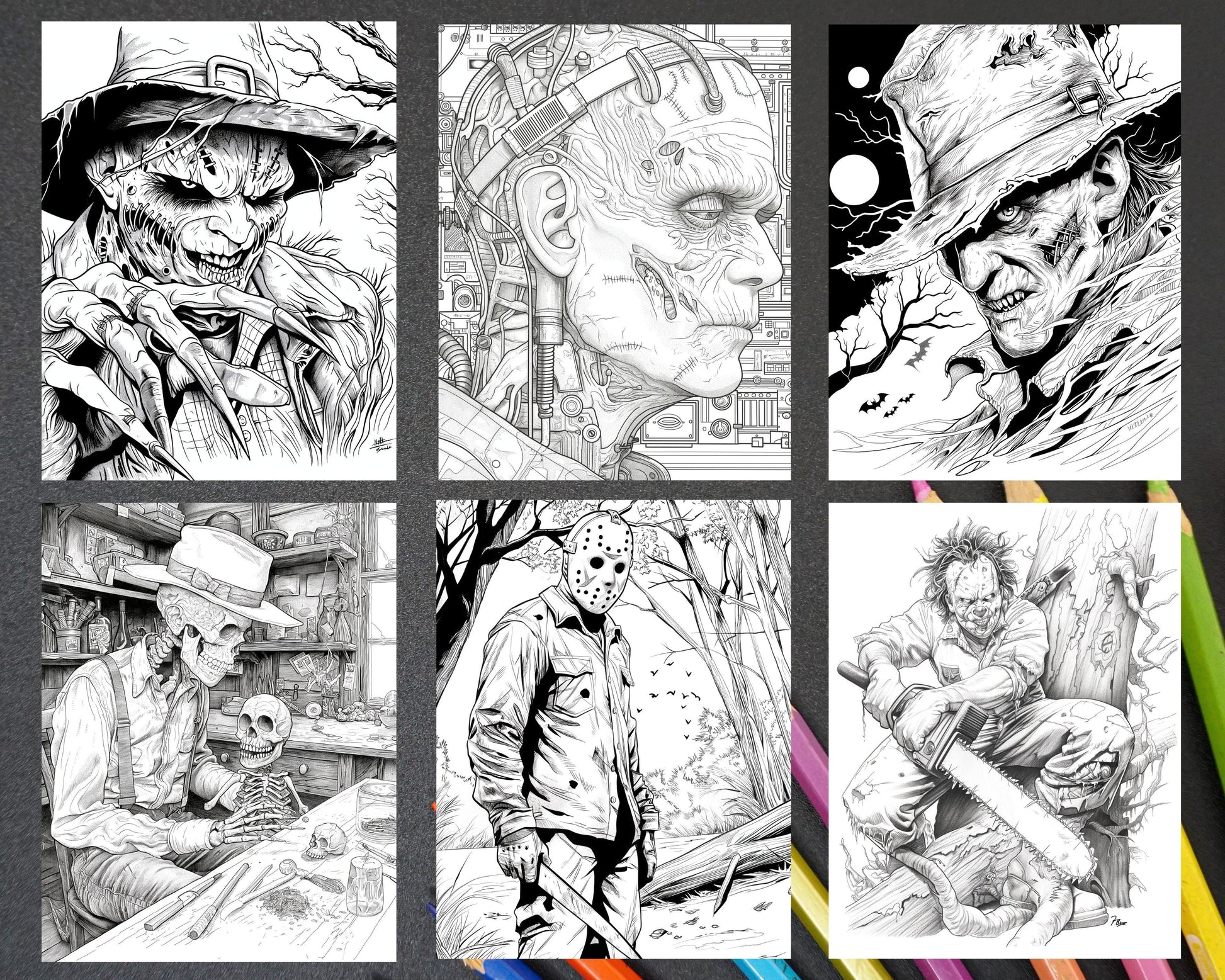 Freak Of Horror Halloween Adult Coloring Pages Printable PDF Instant Download