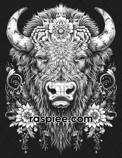 87 Spirit Animals Grayscale Adult Coloring Pages Printable PDF Instant Download