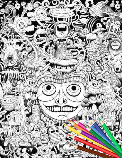 Psychedelic Trippy Coloring Book Printable for Adults, Grayscale Coloring Page, PDF File Instant Download