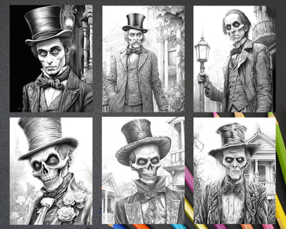 60 Halloween Victorian Era Grayscale Coloring Pages Printable for Adults, PDF File Instant Download