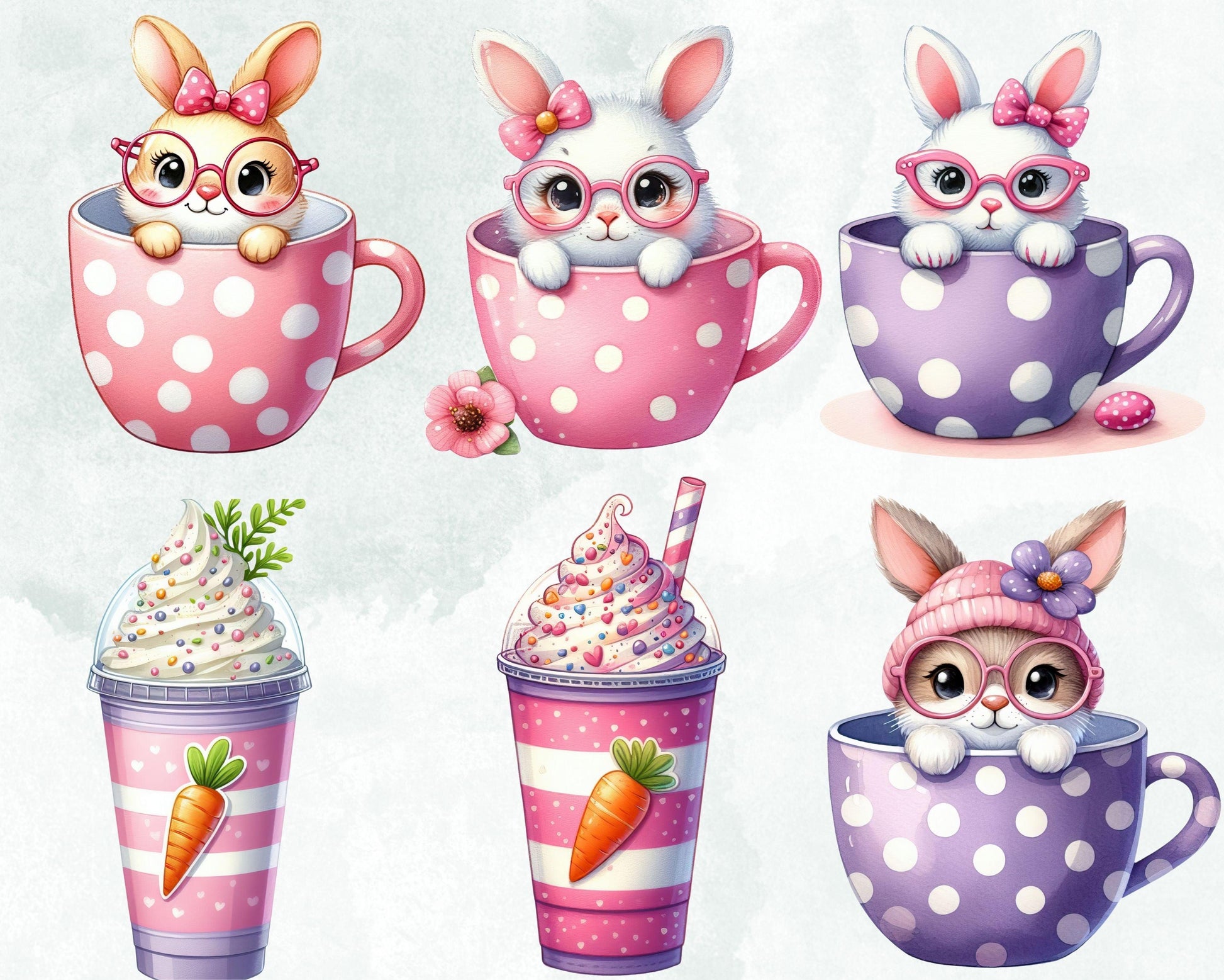 Adorable Easter Drinks Sublimation Clipart Bundle, 30 PNG High-Res Files for Commercial Use