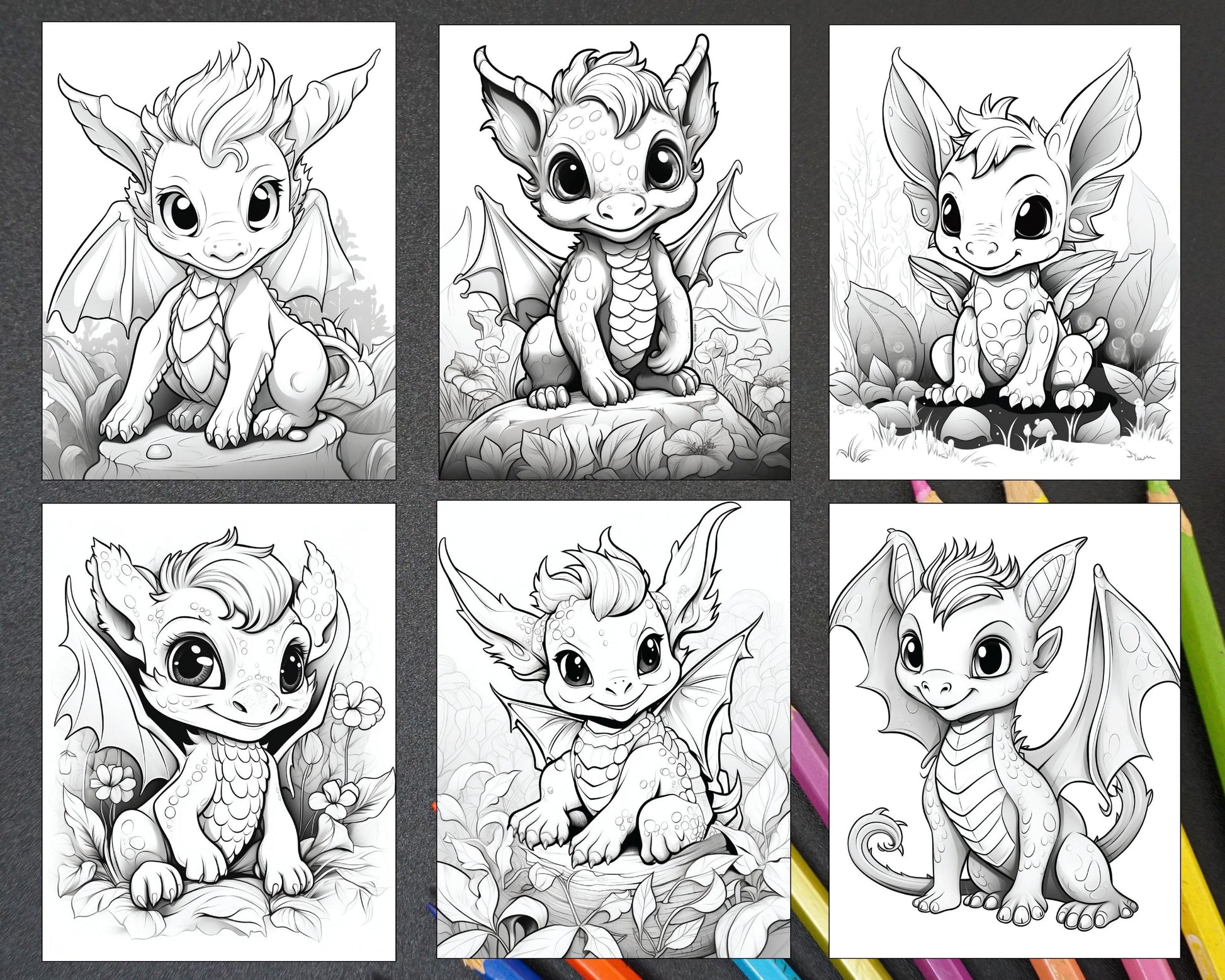 200 Woodland Baby Dragons Coloring Pages for Kids, Printable PDF Instant Download