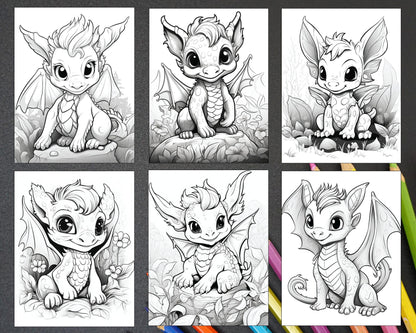 200 Woodland Baby Dragons Coloring Pages for Kids, Printable PDF Instant Download