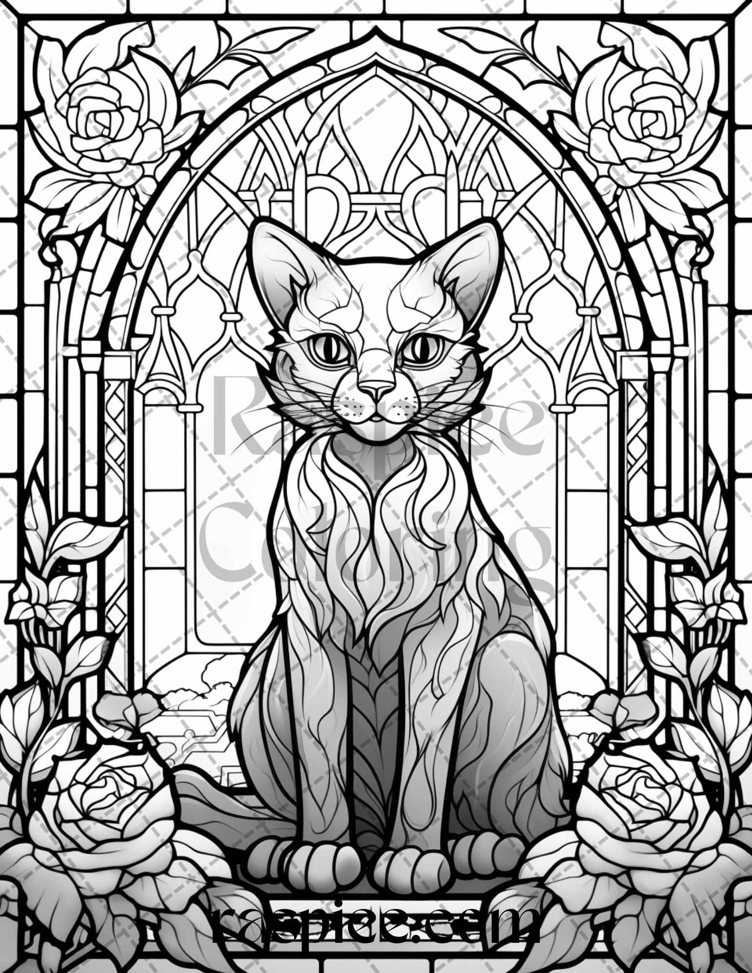 70 Halloween Stained Glass Grayscale Coloring Pages Printable for Adults, PDF File Instant Download